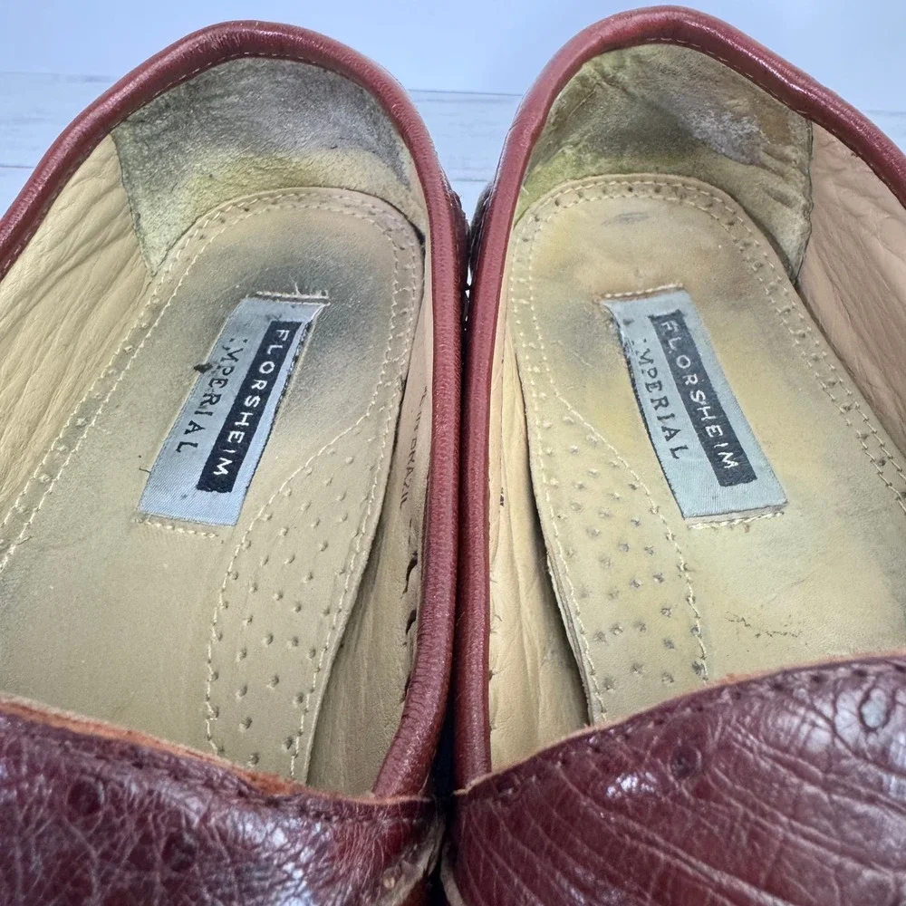 Florsheim Imperial Mens Ostrich Leather Exotic Dress Shoes 9EEE Brown Cap ToeVTG